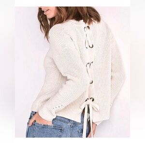 Lucky Brand Cream Knit Sweater with Tie Back Detail